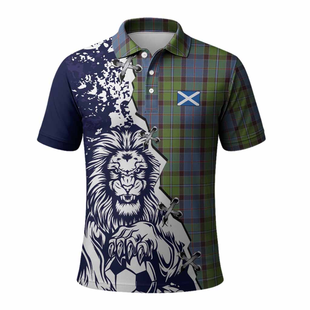 Stirling Tartan Scottish Polo Shirt Angry Lion With Soccer Ball Style