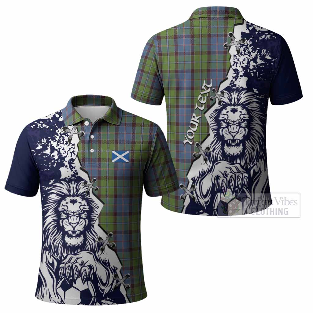 Stirling Tartan Scottish Polo Shirt Angry Lion With Soccer Ball Style
