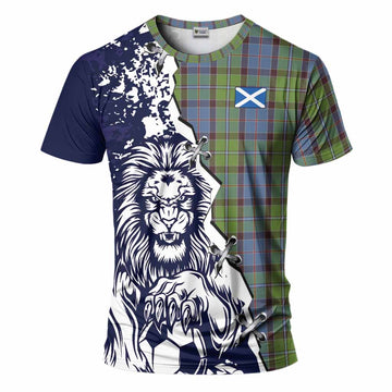 Stirling Tartan Scottish T-Shirt Angry Lion With Soccer Ball Style