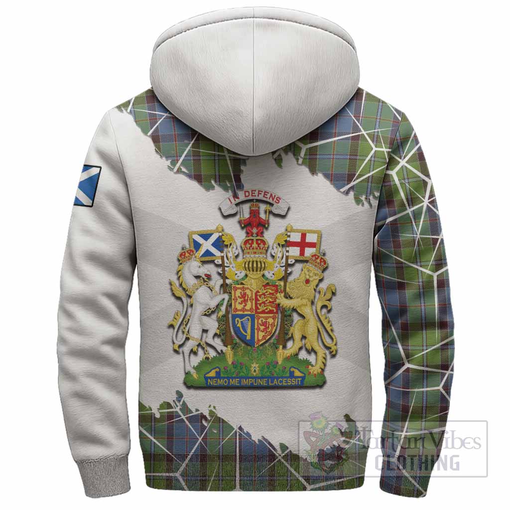 Stirling Tartan Sherpa Hoodie with Family Crest and Lion Rampant Grunge Style