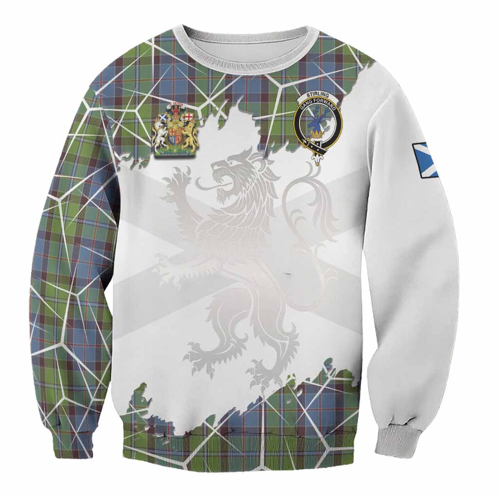 Stirling Tartan Sweatshirt with Family Crest and Lion Rampant Grunge Style