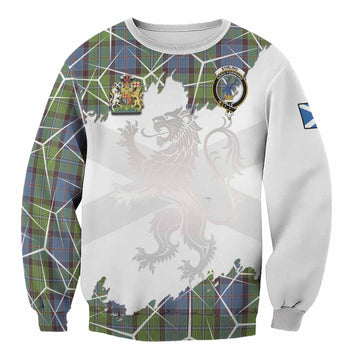 Stirling Tartan Sweatshirt with Family Crest and Lion Rampant Grunge Style