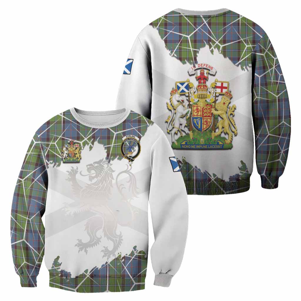 Stirling Tartan Sweatshirt with Family Crest and Lion Rampant Grunge Style