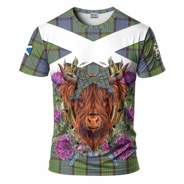 Stirling Tartan T-Shirt Scottish Thistle Heilan Coo