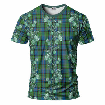 Stirling Tartan T-Shirt Seamless Scottish Thistle Flowers