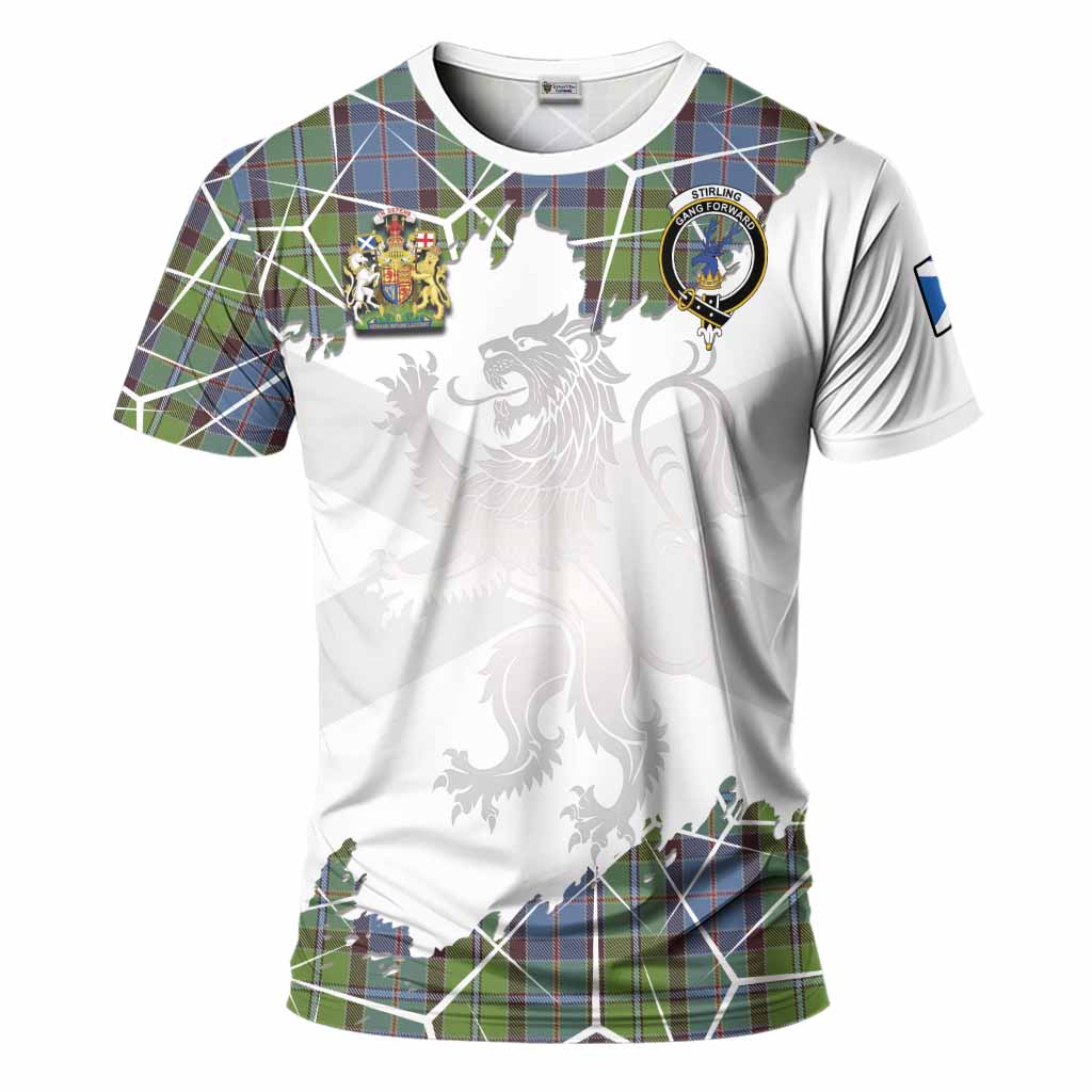 Stirling Tartan T-Shirt with Family Crest and Lion Rampant Grunge Style