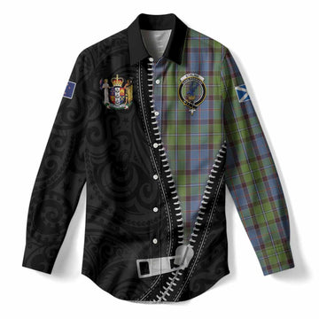 Stirling Tartan Women Casual Shirt New Zealand Pattern Unique Zipper Stylized