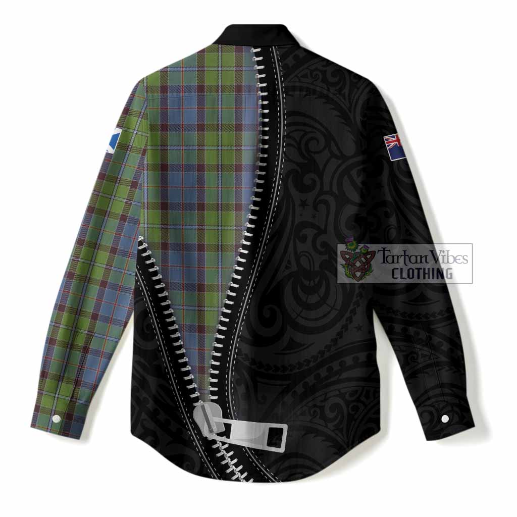 Stirling Tartan Women Casual Shirt New Zealand Pattern Unique Zipper Stylized