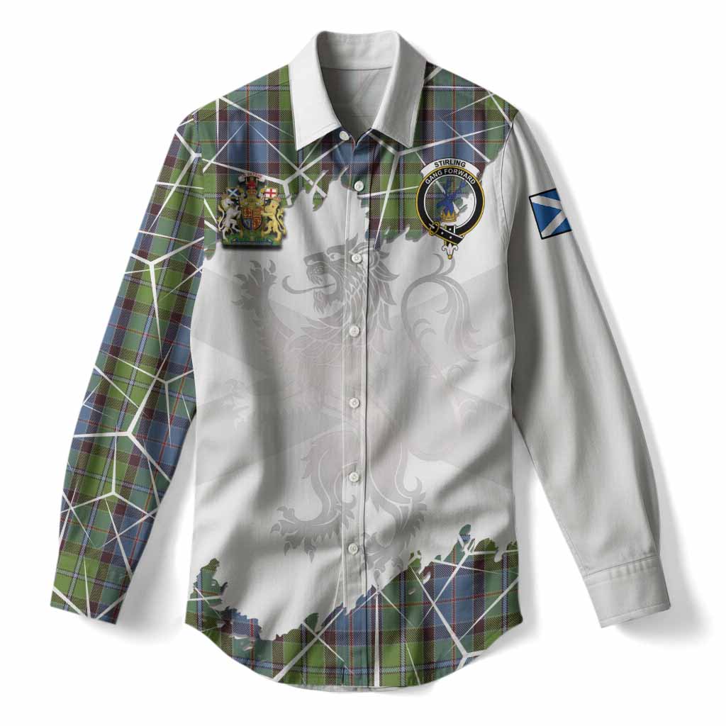 Stirling Tartan Women Casual Shirt with Family Crest and Lion Rampant Grunge Style