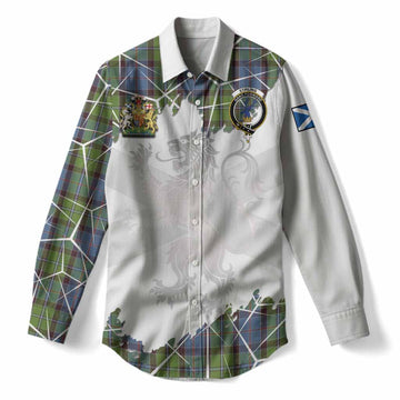 Stirling Tartan Women Casual Shirt with Family Crest and Lion Rampant Grunge Style