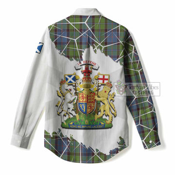 Stirling Tartan Women Casual Shirt with Family Crest and Lion Rampant Grunge Style