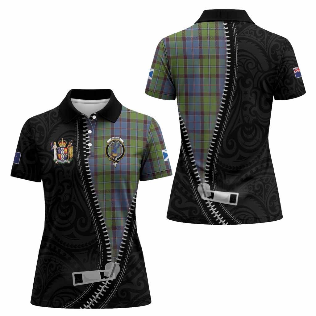 Stirling Tartan Women Polo Shirt New Zealand Pattern Unique Zipper Stylized