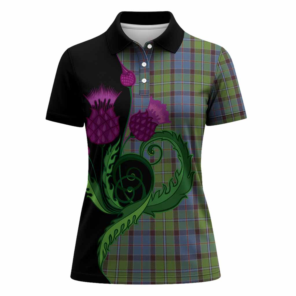 Stirling Tartan Women Polo Shirt Traditional Scottish Thistle