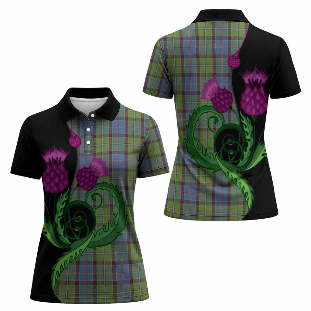 Stirling Tartan Women Polo Shirt Traditional Scottish Thistle