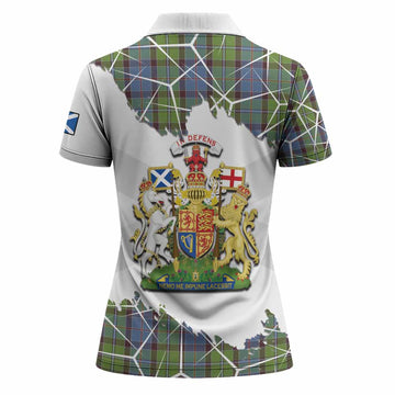 Stirling Tartan Women Polo Shirt with Family Crest and Lion Rampant Grunge Style