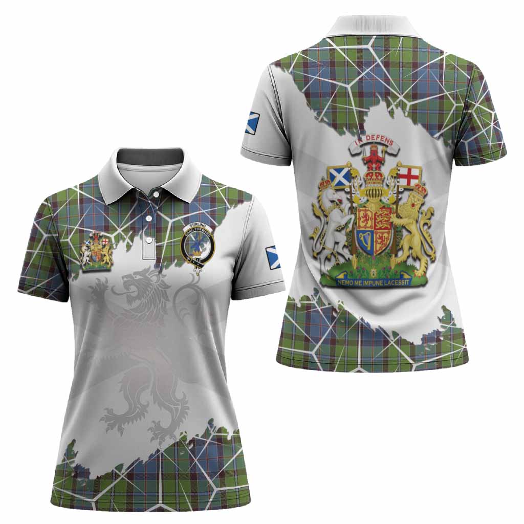 Stirling Tartan Women Polo Shirt with Family Crest and Lion Rampant Grunge Style