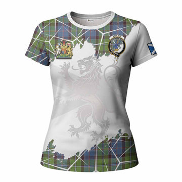 Stirling Tartan Women T shirt with Family Crest and Lion Rampant Grunge Style