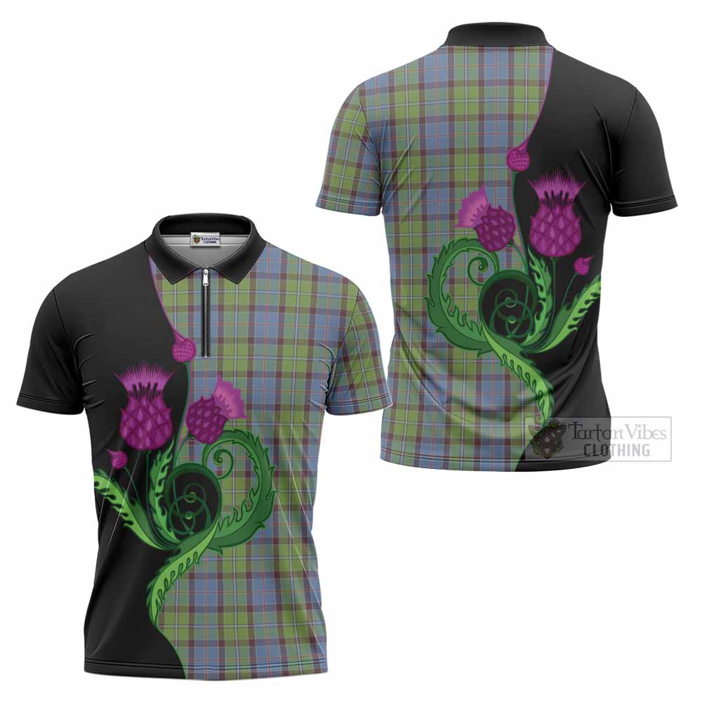Stirling Tartan Zipper Polo Shirt Traditional Scottish Thistle
