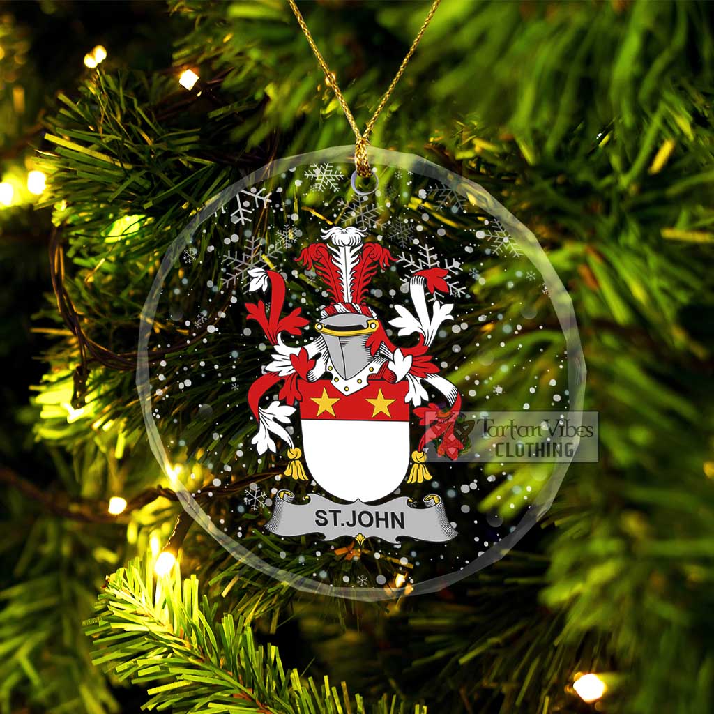 Tartan Vibes Clothing St.John Irish Clan Christmas Glass Ornament with Coat of Arms