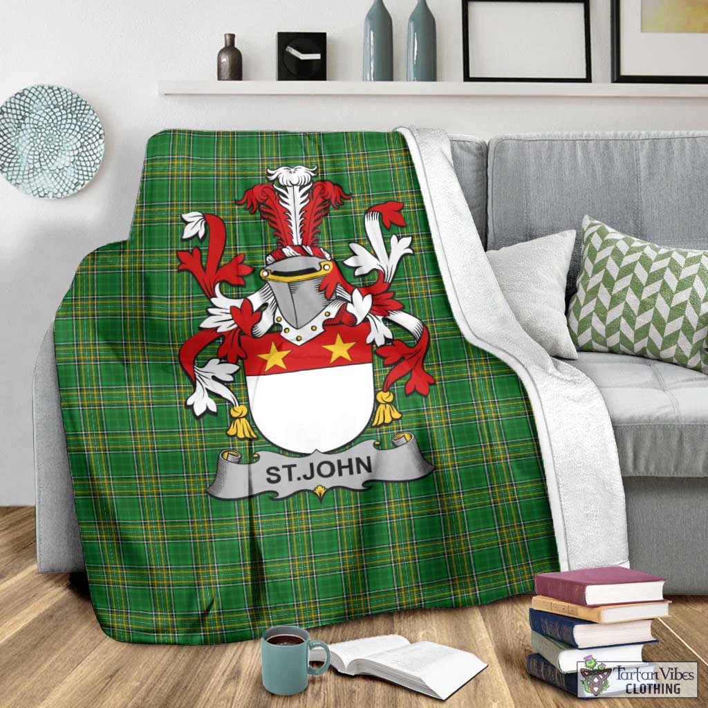 Tartan Vibes Clothing St.John Irish Clan Tartan Blanket with Coat of Arms