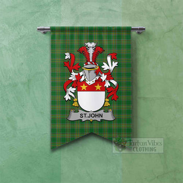 St.John Irish Clan Tartan Gonfalon, Tartan Banner with Coat of Arms