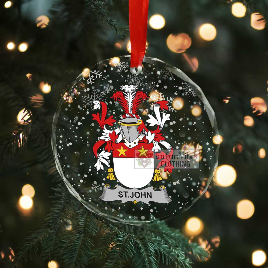 Tartan Vibes Clothing St.John Irish Clan Christmas Glass Ornament with Coat of Arms