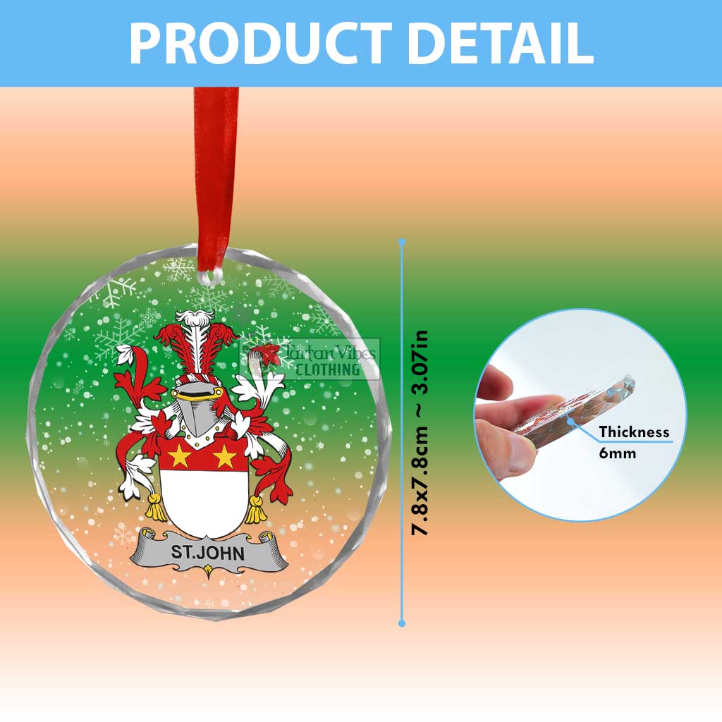 Tartan Vibes Clothing St.John Irish Clan Christmas Glass Ornament with Coat of Arms