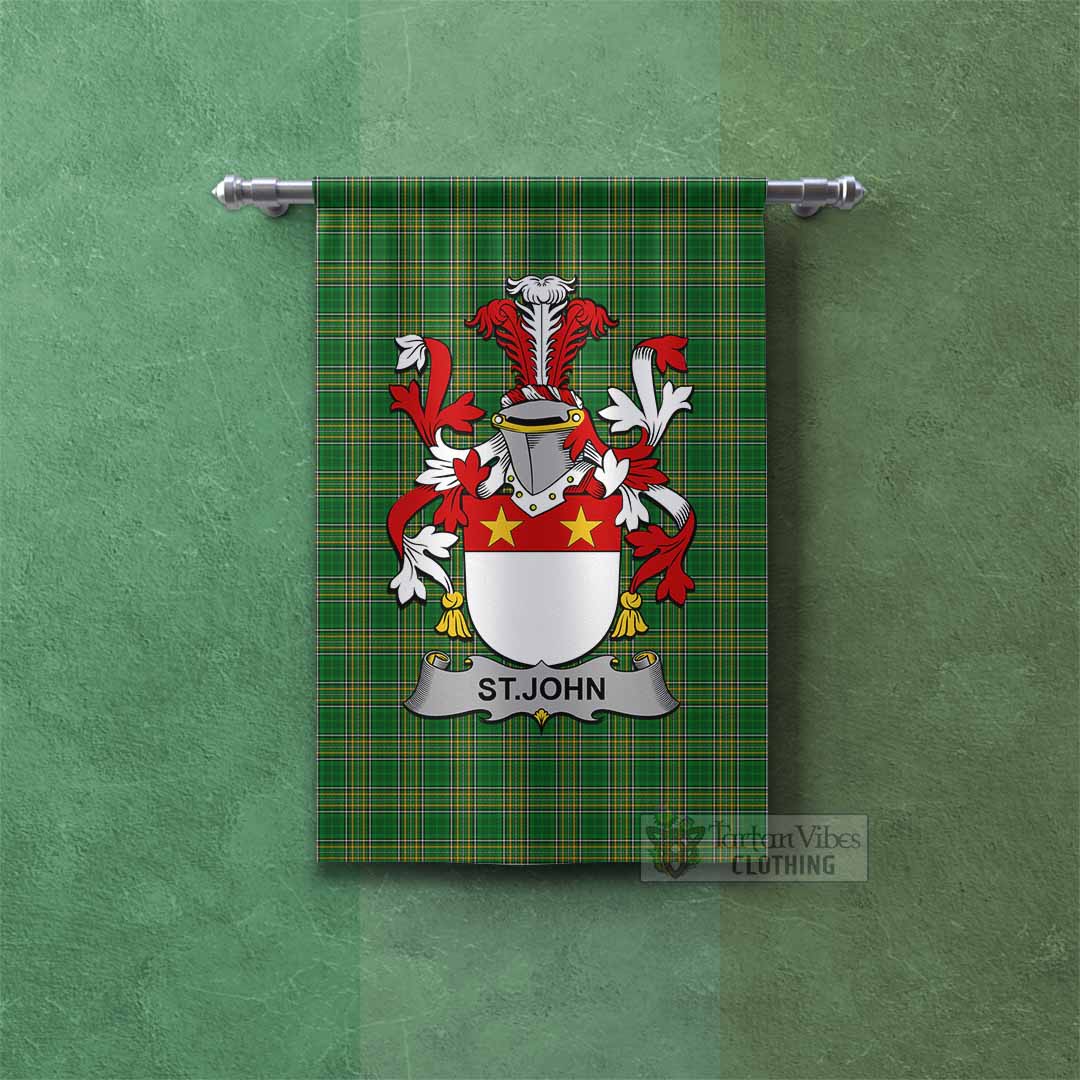 Tartan Vibes Clothing St.John Irish Clan Tartan Gonfalon, Tartan Banner with Coat of Arms