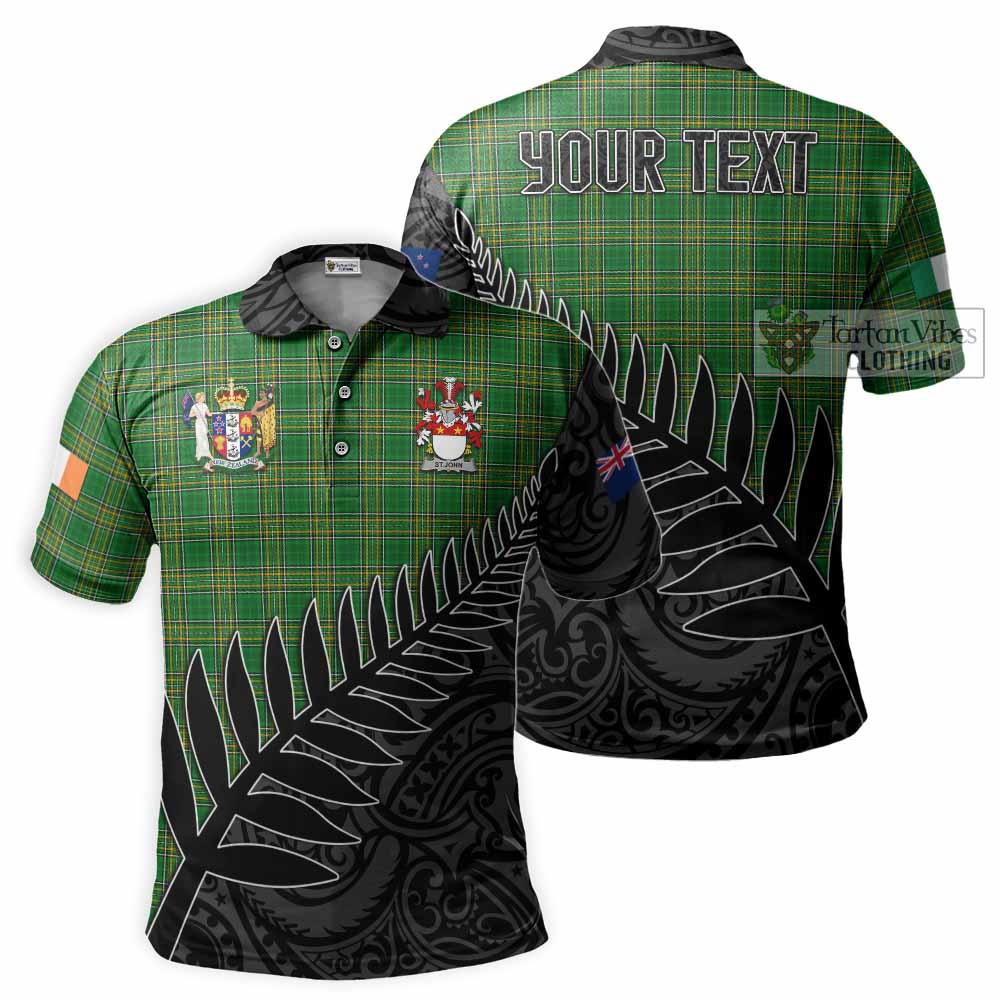 Tartan Vibes Clothing St.John Irish Clan Tartan Polo Shirt with Coat of Arms New Zealand Silver Fern Half Style