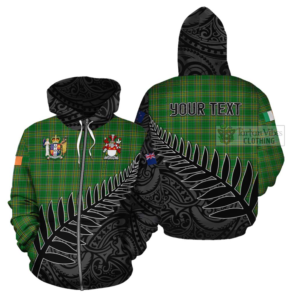 Tartan Vibes Clothing St.John Irish Clan Tartan Cotton Hoodie with Coat of Arms New Zealand Silver Fern Half Style