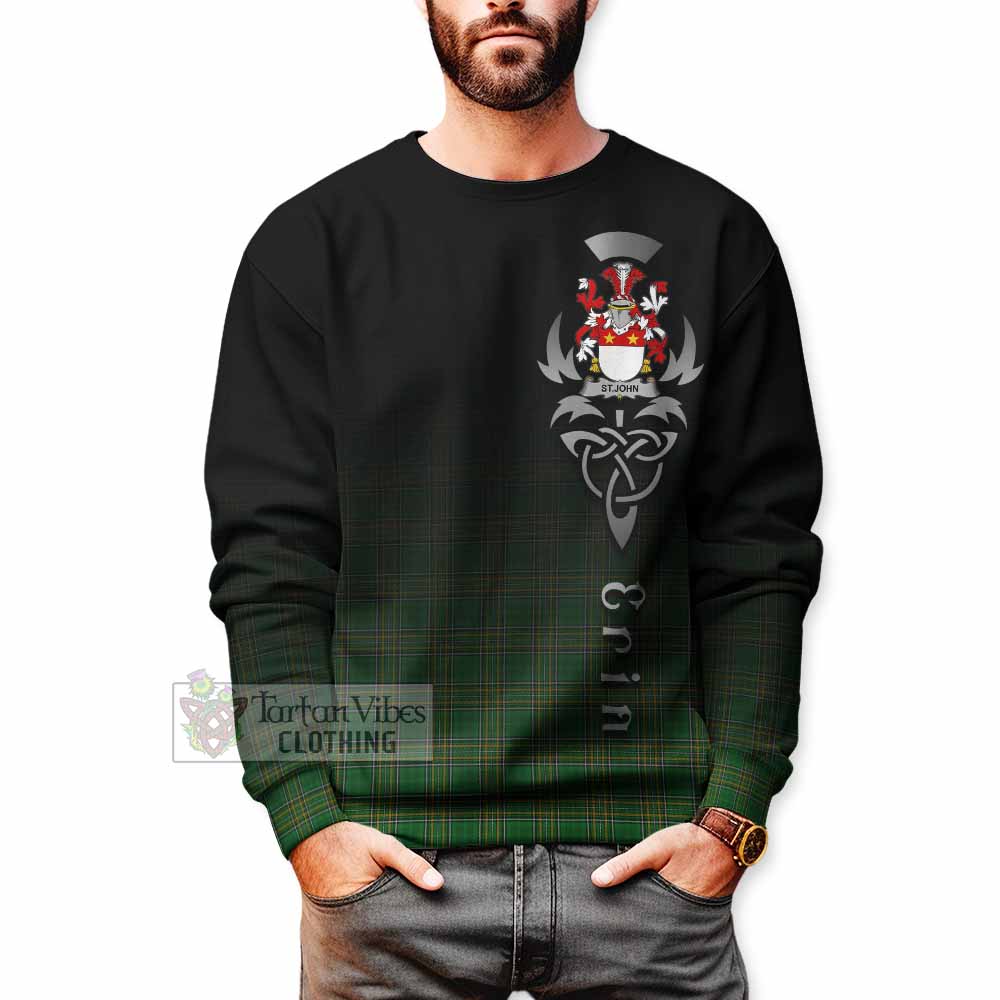 Tartan Vibes Clothing St.John Irish Clan Sweatshirt with Coat of Arms Erin Go Bragh Celtic Inspired