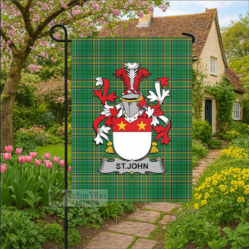 St.John Irish Clan Tartan Garden Flag with Coat of Arms
