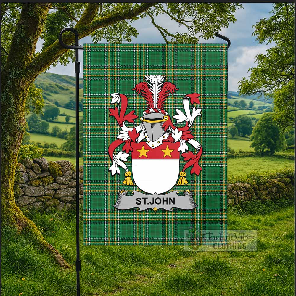 St.John Irish Clan Tartan Flag with Coat of Arms