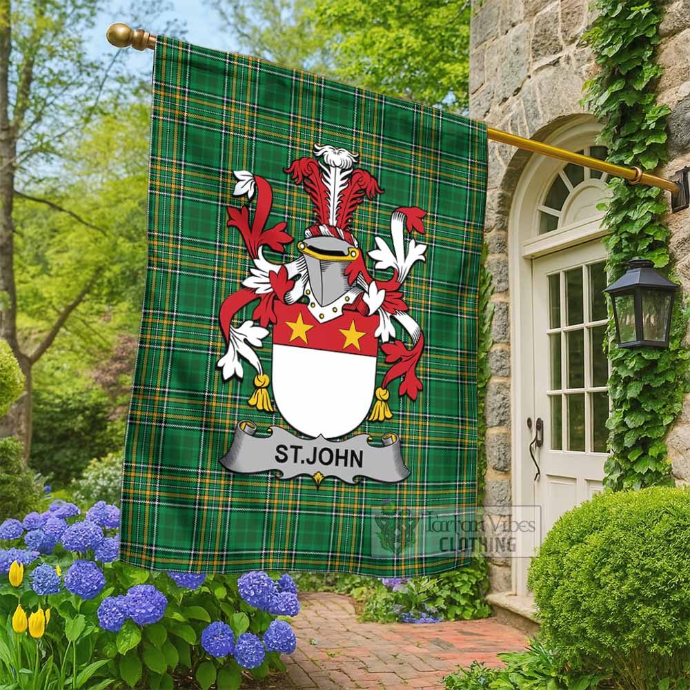 St.John Irish Clan Tartan Flag with Coat of Arms