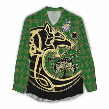 St.Leger Irish Tartan Women's Casual Shirt with Coat of Arms Celtic Wolf Style Female - Tartan Vibes Clothing