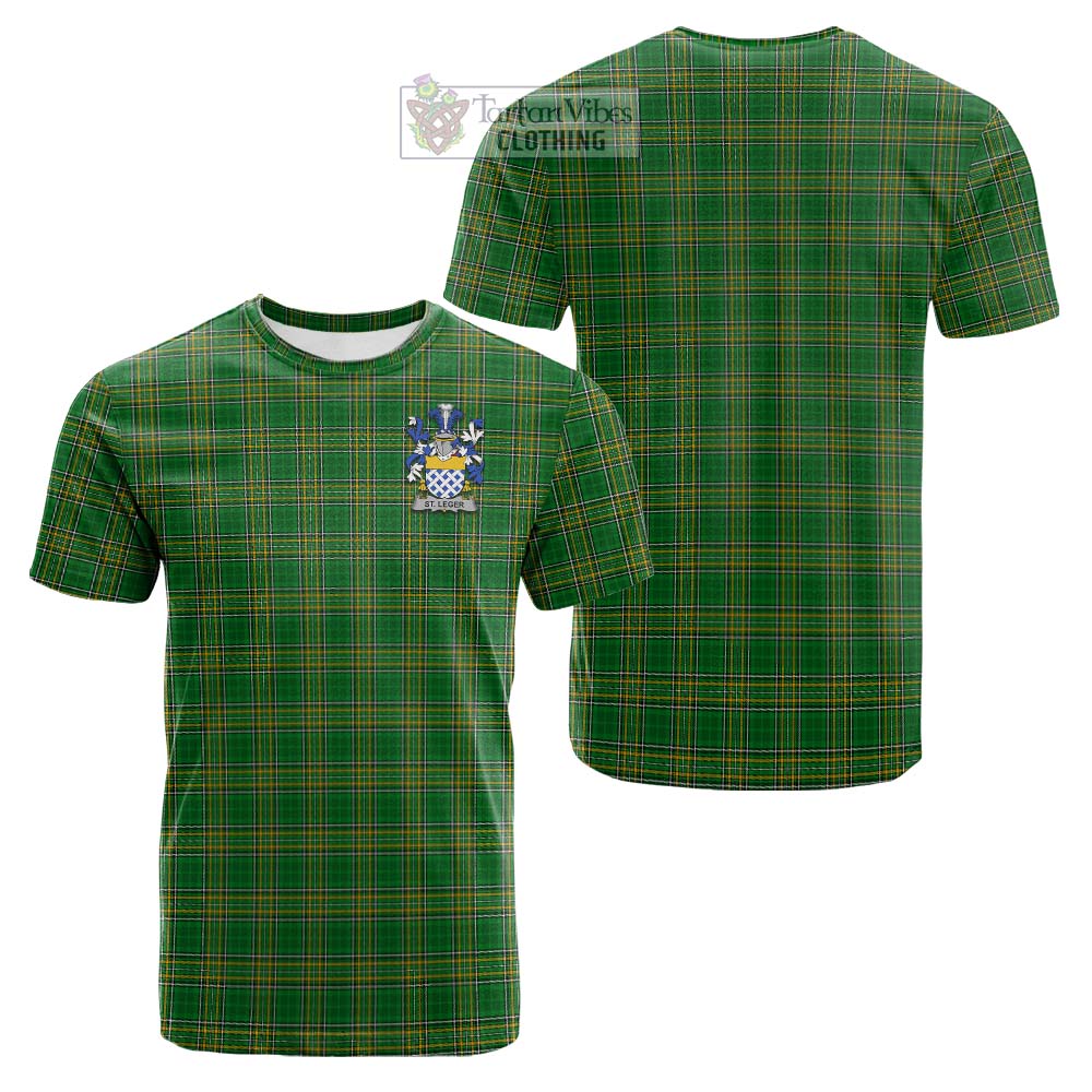 Tartan Vibes Clothing St.Leger Irish Clan Tartan Cotton T-shirt with Coat of Arms