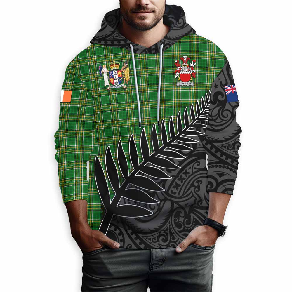 Tartan Vibes Clothing St.Michell Irish Clan Tartan Hoodie with Coat of Arms New Zealand Silver Fern Half Style