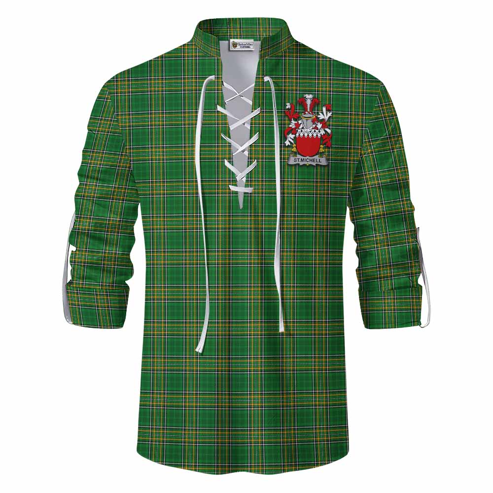 Tartan Vibes Clothing St.Michell Irish Clan Tartan Ghillie Kilt Shirt with Coat of Arms