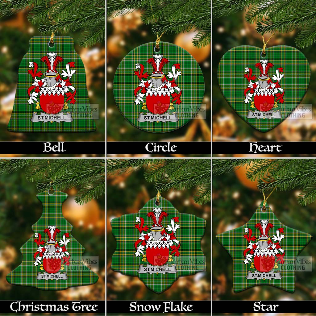 Tartan Vibes Clothing St.Michell Irish Clan Tartan Christmas Ceramic Ornament with Coat of Arms