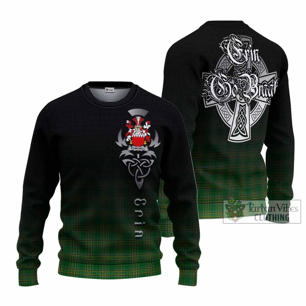 Tartan Vibes Clothing St.Michell Irish Clan Knitted Sweater with Coat of Arms Erin Go Bragh Celtic Inspired