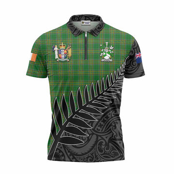 Stokes Irish Clan Tartan Zipper Polo Shirt with Coat of Arms New Zealand Silver Fern Half Style