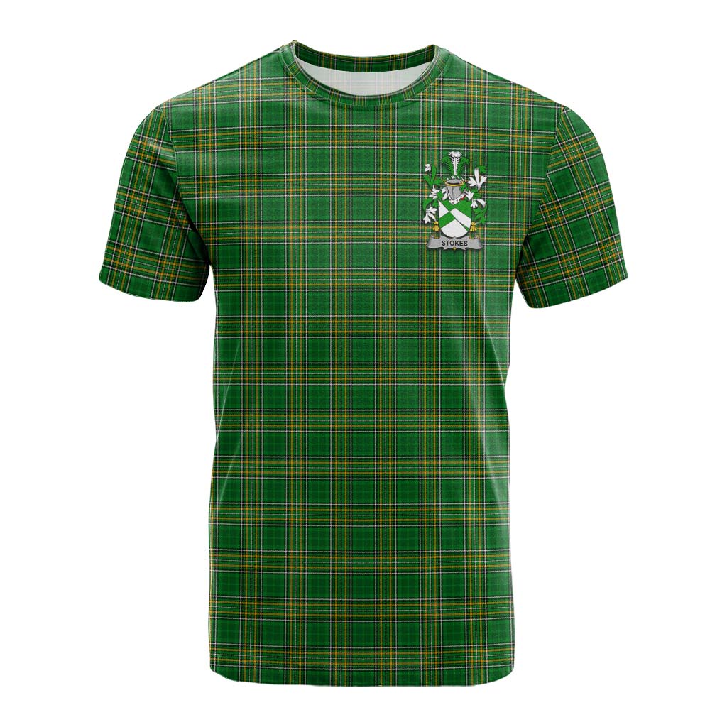 Tartan Vibes Clothing Stokes Irish Clan Tartan Cotton T-shirt with Coat of Arms