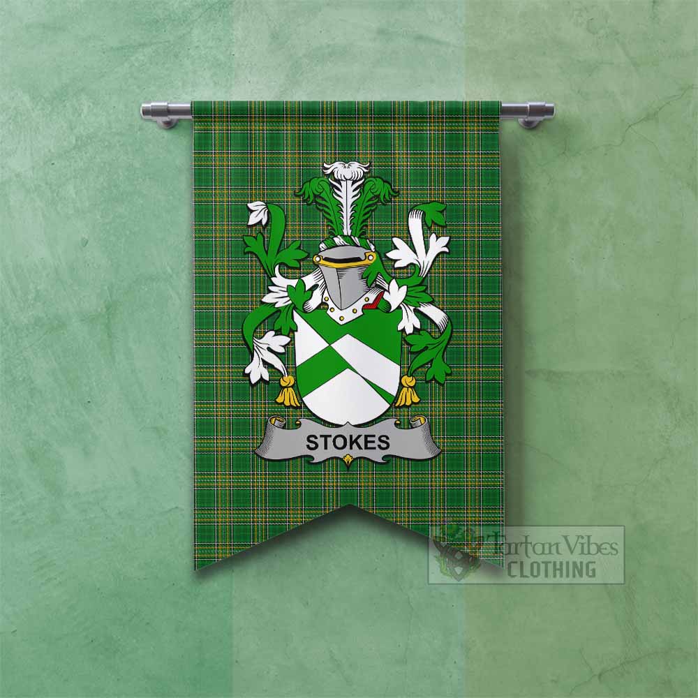 Tartan Vibes Clothing Stokes Irish Clan Tartan Gonfalon, Tartan Banner with Coat of Arms