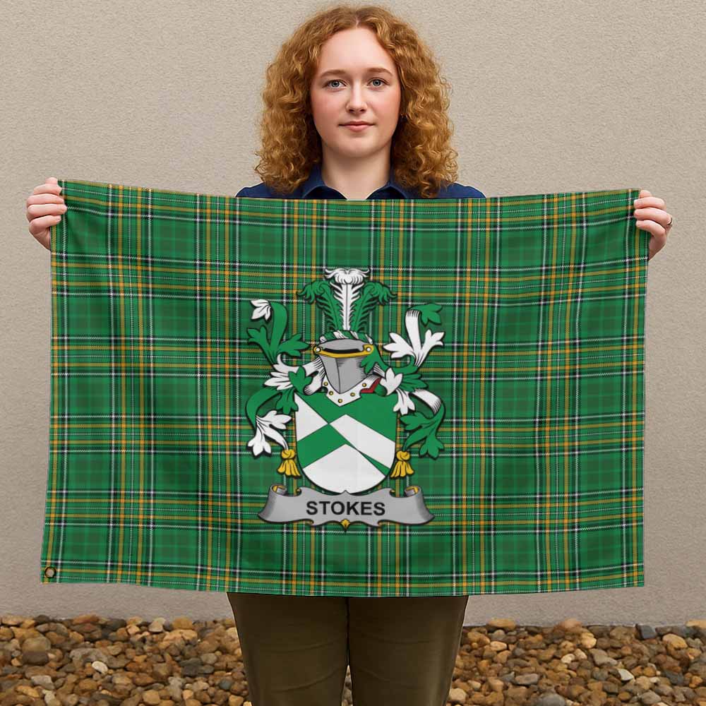 Tartan Vibes Clothing Stokes Irish Clan Tartan House Flag with Coat of Arms