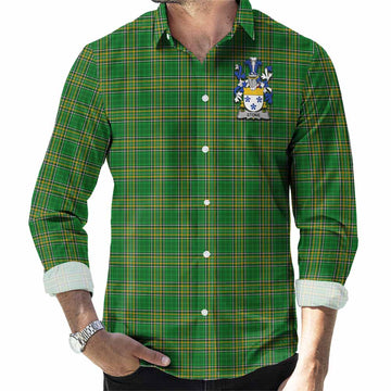 Stone Irish Clan Tartan Long Sleeve Button Up with Coat of Arms Men's Shirt - Tartan Vibes Clothing
