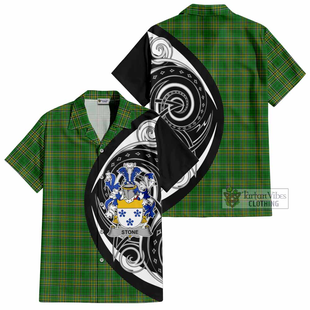 Tartan Vibes Clothing Stone Irish Clan Short Sleeve Button Shirt Celtic Circle Style