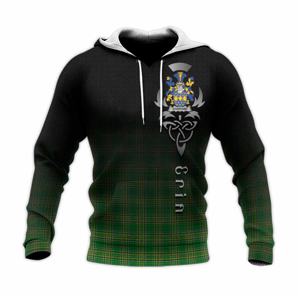 Tartan Vibes Clothing Stopford Irish Clan Knitted Hoodie with Coat of Arms Erin Go Bragh Celtic Inspired