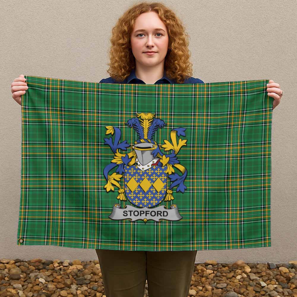 Tartan Vibes Clothing Stopford Irish Clan Tartan House Flag with Coat of Arms