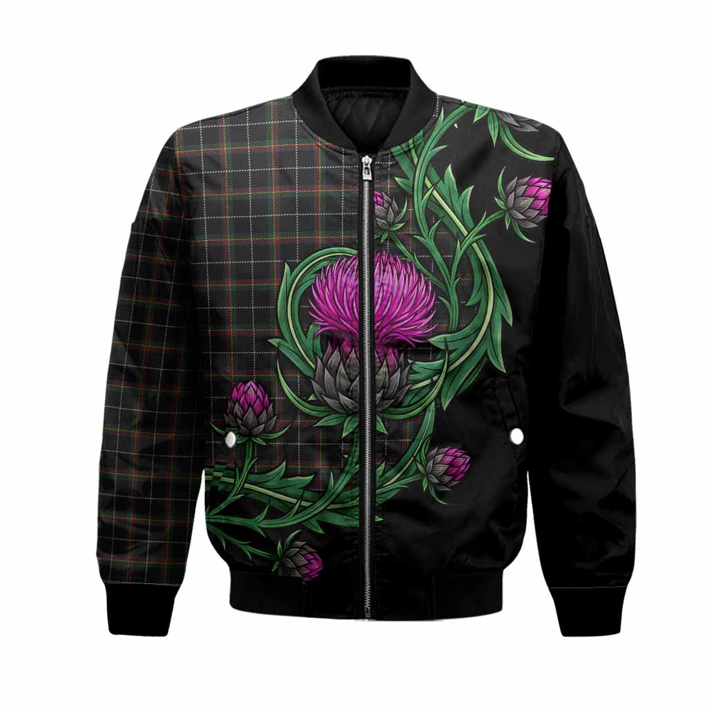 Stott Tartan Bomber Jacket Resilient Scottish Thistle Unisex Black - Tartan Vibes Clothing