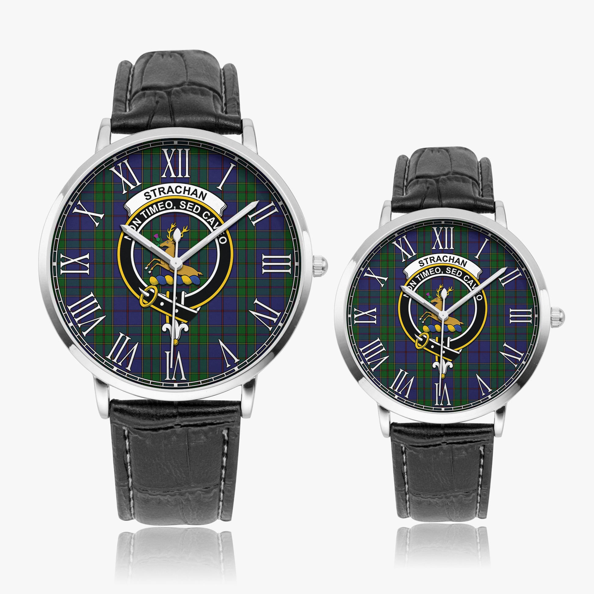Strachan Tartan Family Crest Leather Strap Quartz Watch - Tartanvibesclothing